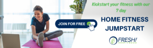 a call to action banner: join for free in 7 day home fitness jumpstart program